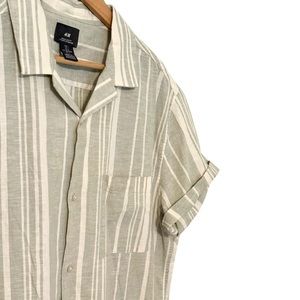 🔥🔥H&M Mens Linen Blend Boxy Fit Coachella Beach Shirt